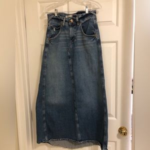 Levi’s, Fishtail Distressed maxi denim blue Jean skirt, size 3